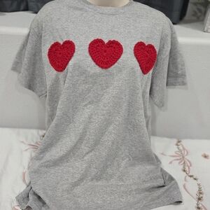 Gildan Gray Tee with Red Heart Accents